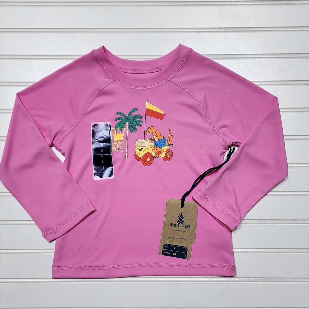 NWT Chubbies The Dino Racers Kids Rashguard Size 5 Pink